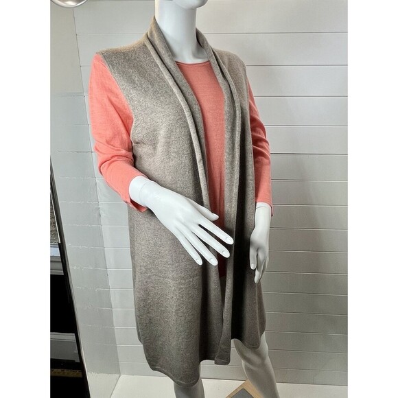 Max Studio Tan 100% Cashmere Shawl Collared Open Cardigan Sweater Size L - Picture 2 of 12